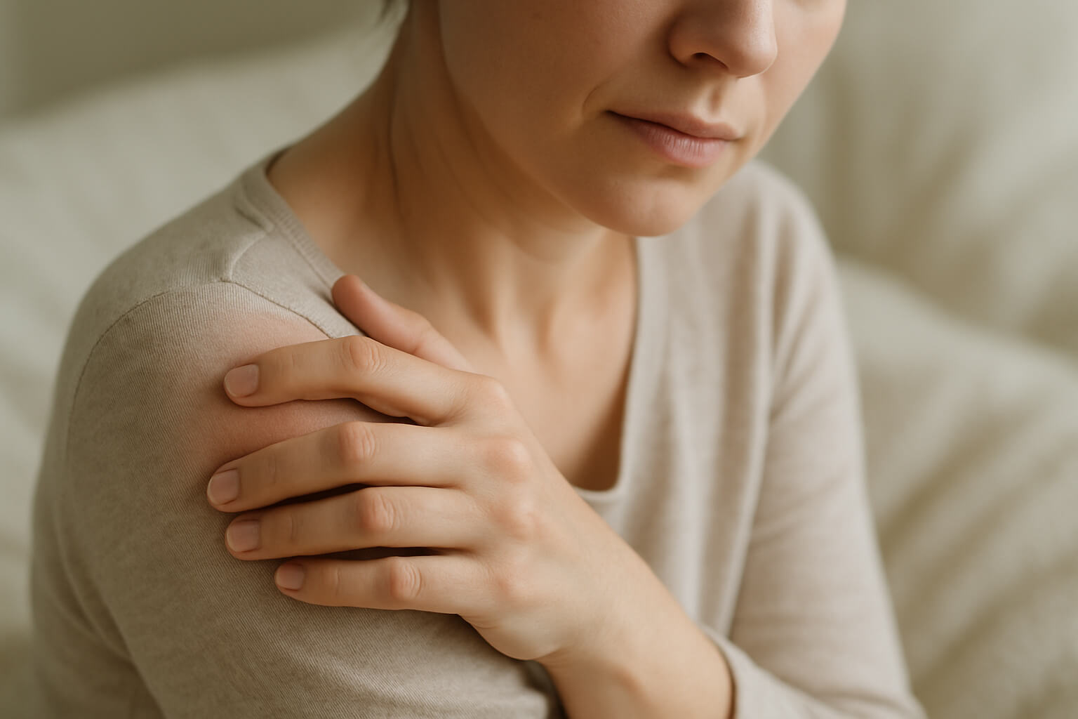 Pessoa sentindo cansaço e dor difusa, representando a fibromialgia